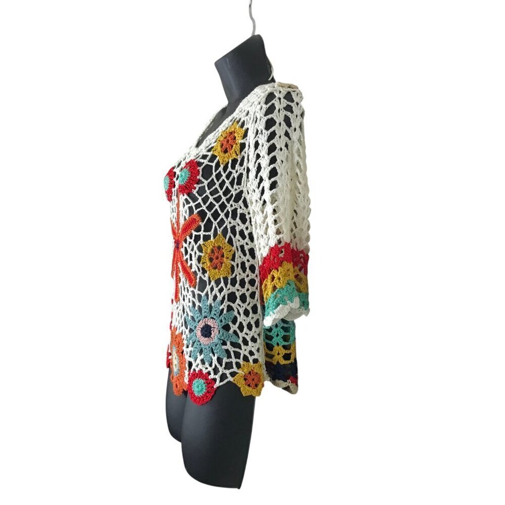Textile Artist Crochet Floral Top Size M - Picture 4 of 5